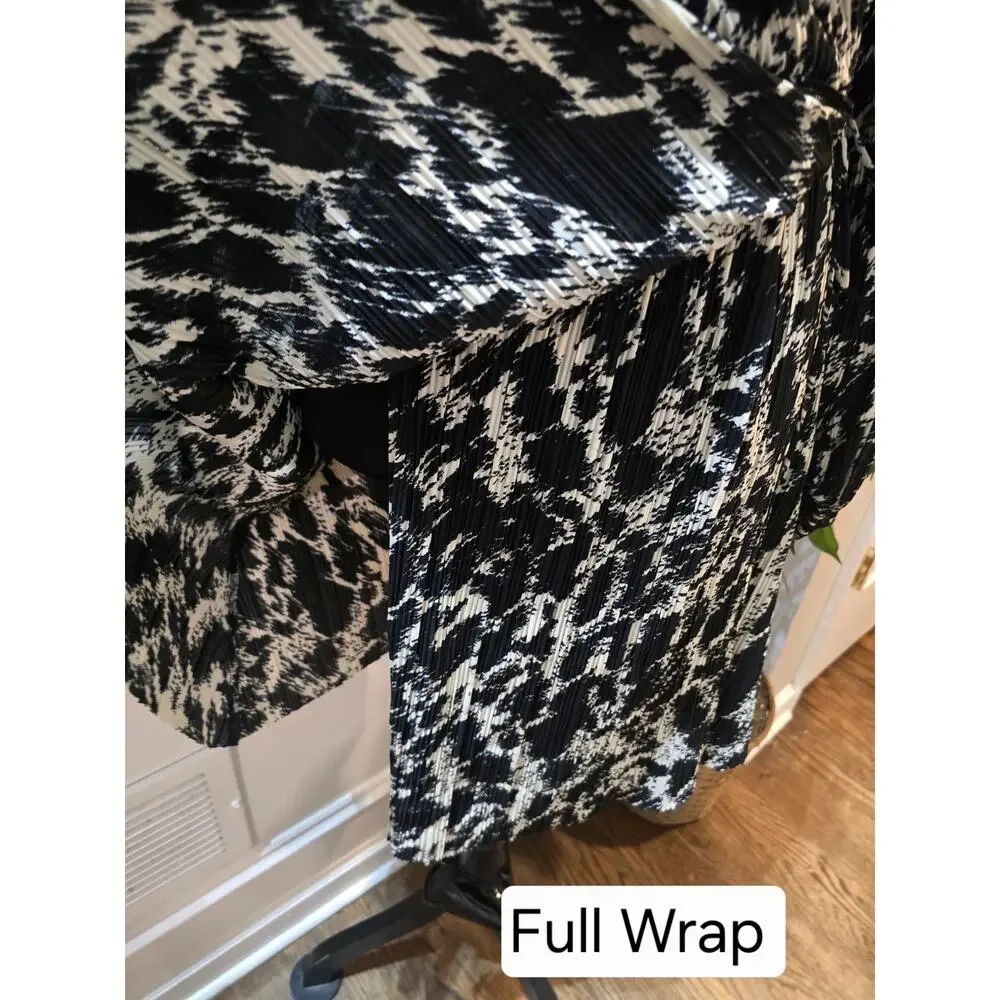 H&M Wrap Dress Women's Size Large Black White V Neck Abstract Print Long Sleeve - Picture 7 of 12